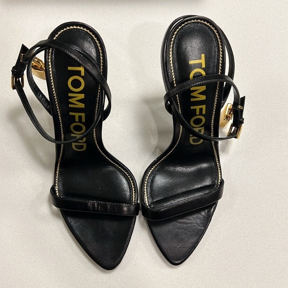 Tom Ford SHINY LEATHER PADLOCK POINTY NAKED SANDAL Black - Picture 1 of 16